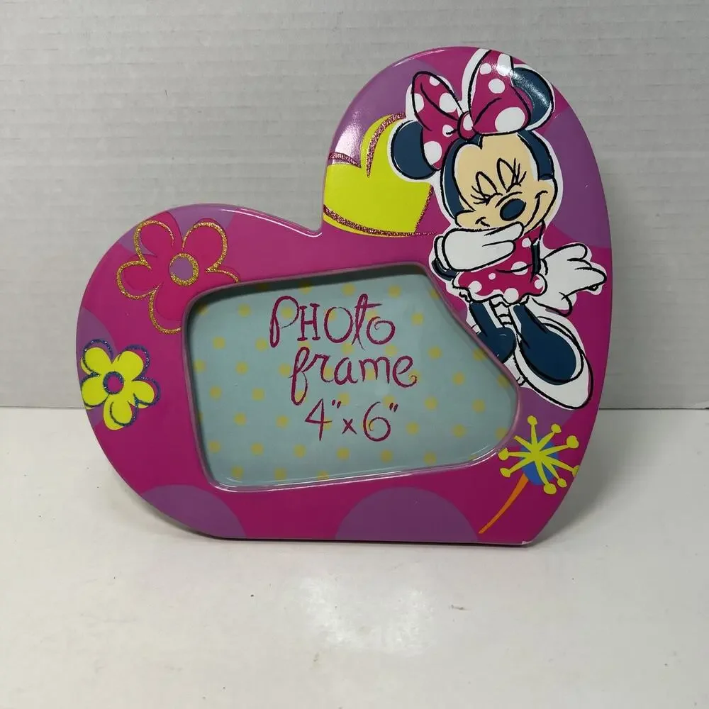 Minnie Mouse 4''x6'' Neon Pink Heart Shape Ceramic Photo Frame Disney Parks NWT